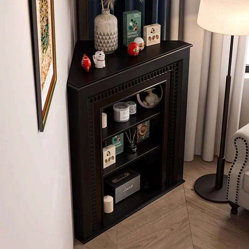 French corner triangle fireplace decorative cabinet solid wood European corner irregular electronic fireplace