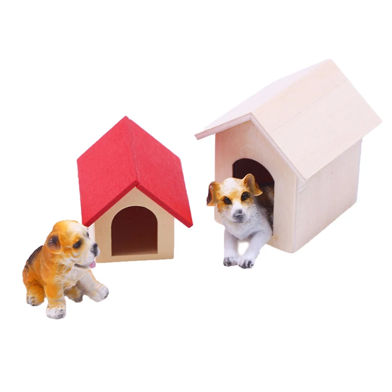 1Pc 1/12 Dollhouse Miniature Accessories Mini Wooden Doghouse Simulation Kennel Model Toy for Doll House Decoration