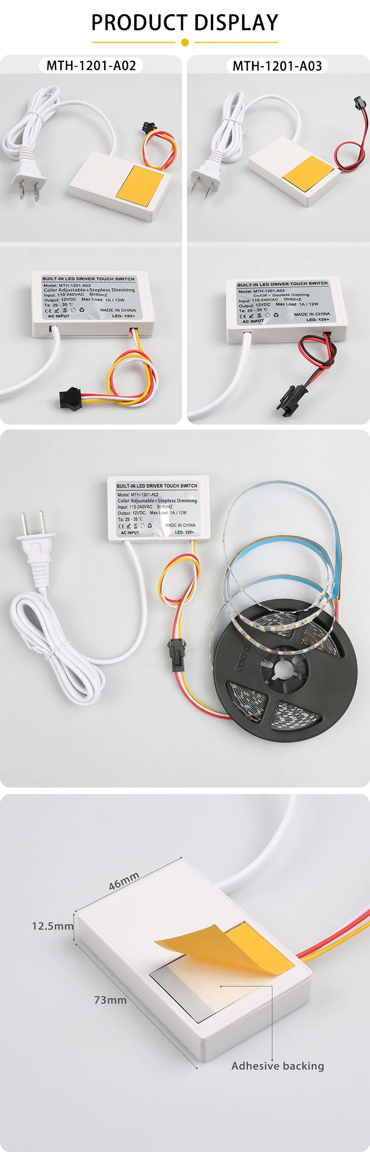 110V 220V Ein-Knopf-Smart-LED-Lichtschalter 12V 1A für Badezimmerspiegel mit Berührungssensor – Detail 3