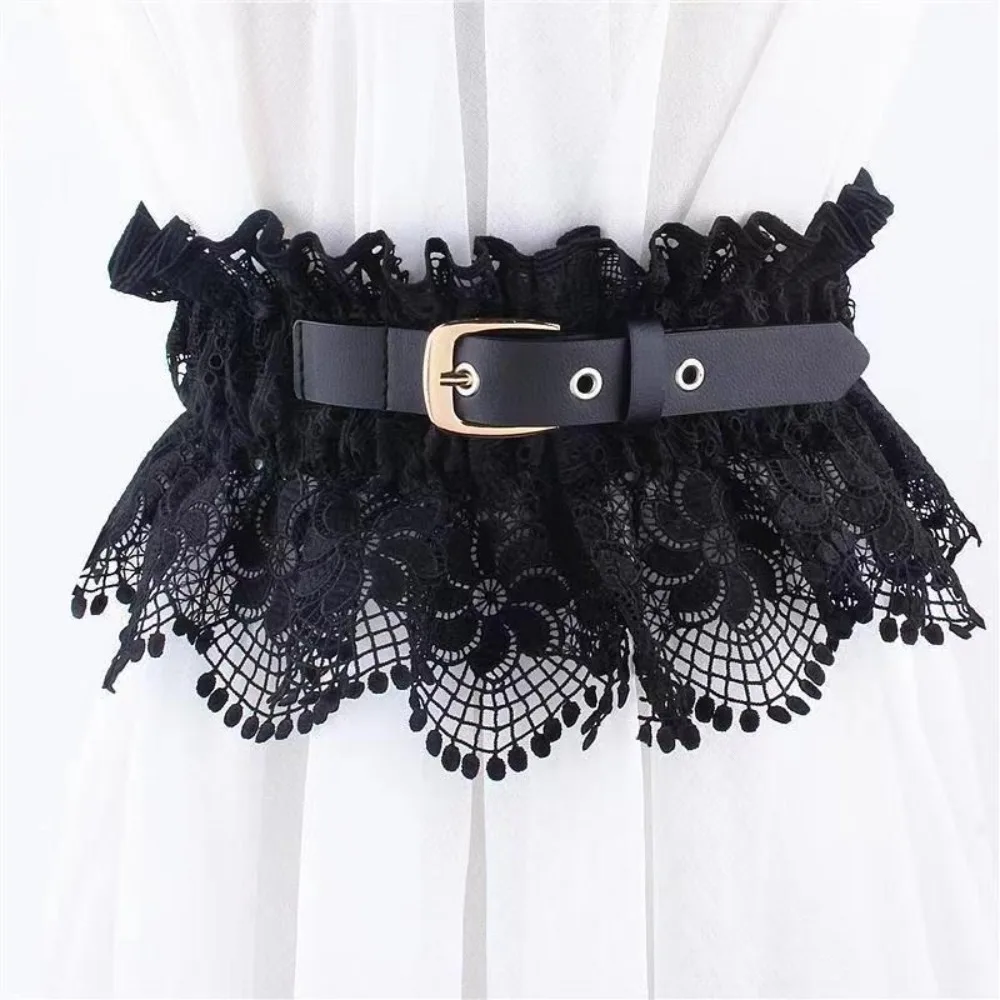 Elegant สีทึบลูกไม้ Cummerbunds ยืดหยุ่นปรับ PIN BUCKLE เข็มขัดรัดตัวกระชับสัดส่วนเอว Seal เข็มขัดกว้างชุด