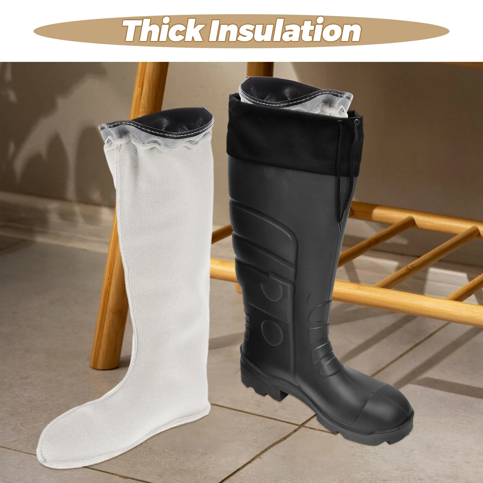 Warme Regenstiefel für Herren, Schnee, Ski, kurze Plüschfutter, abnehmbarer Stiefel, Fleece-Futter, Schuhpolster, dicke Socken, Werkstattkleidung im Freien