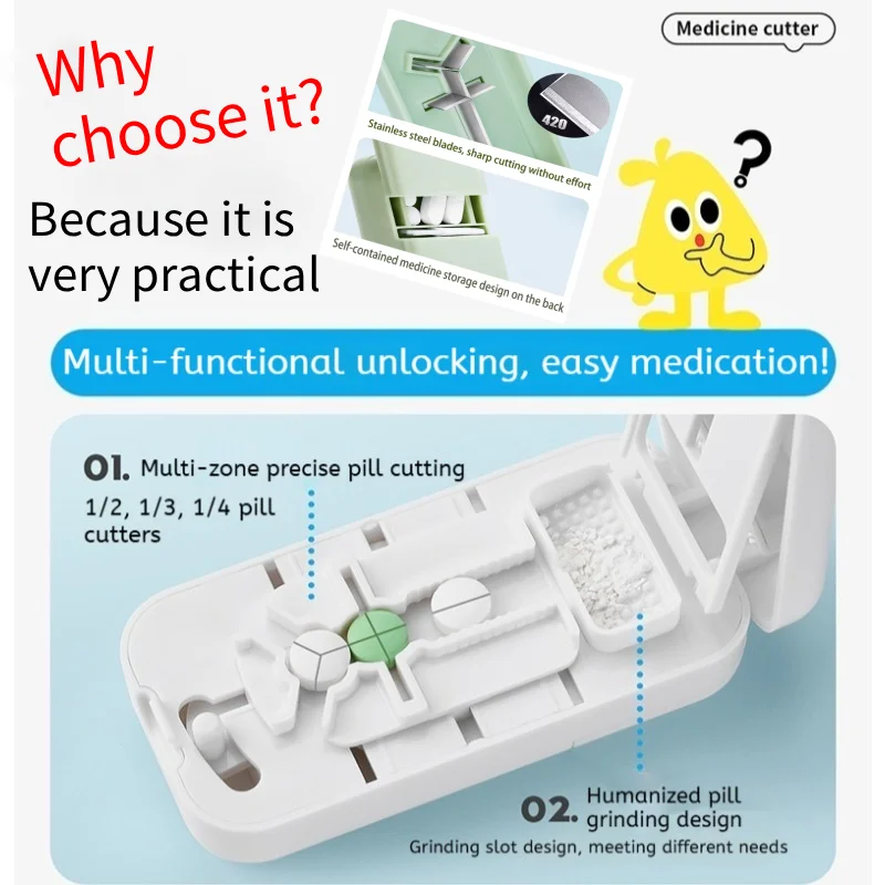 

Портативный разветвитель для таблеток, дорожный карманный мини-разветвитель для таблеток с невидимой коробкой для хранения, лезвие из нержавеющей стали и маленькой щеткой