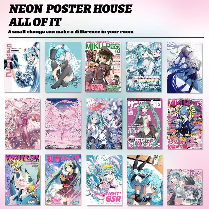 Kawaii Hatsune Miku Stickers Anime Mix Posters MIKU Magazine Bedroom Dormitory Studio Decorative Painting Photo Wallpaper gift