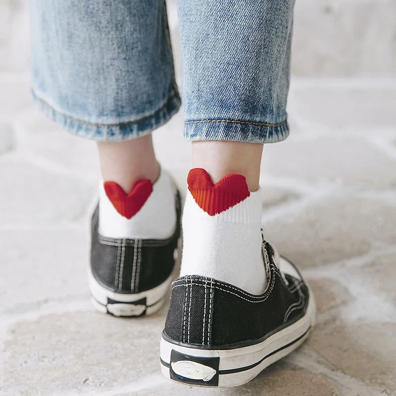 2 Pairs Spring Summer New Heel Heart-shaped Low Tube Women\'s Socks Casual Easy Match Comfortable Female Boat Socks Black White