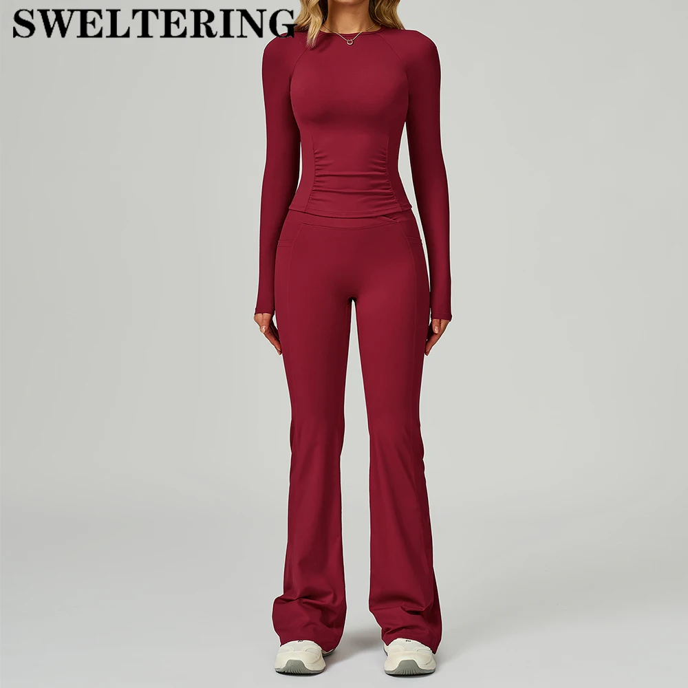 

2PCS Yoga Set Women Gym Tracksuit Fitness Sportswear Workout Outfits Female Yoga Long Sleeve High Waist Leggings Athletic Wear