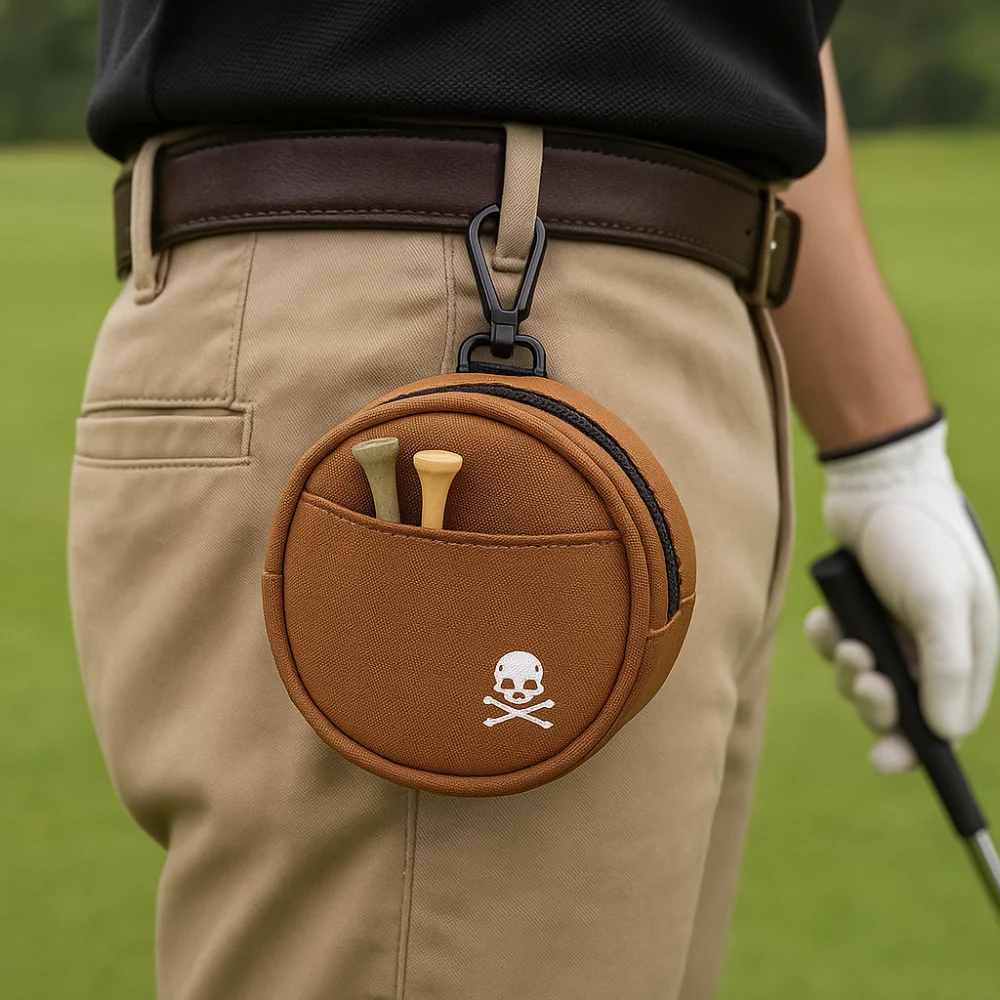 Carry Pouch Leather Golf Waist Bag 4 Balls Capacity Protective Golf Storage Case Round Zipper Golf Ball Storage Clip Golfer Gift