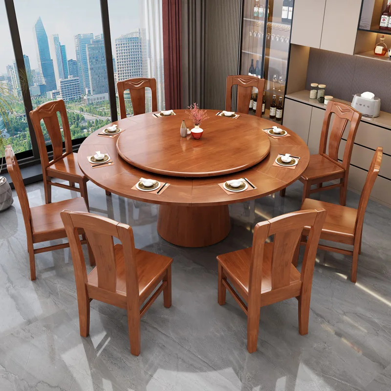 

Round table multi-functional rotating retractable dining table becomes large dining room solid wood with turntable can be expand