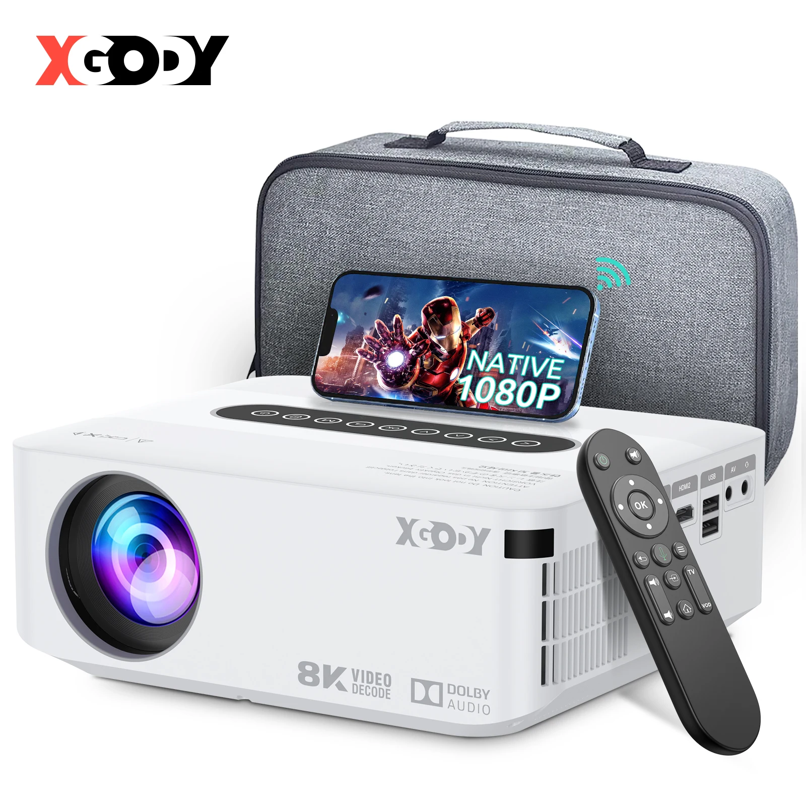 XGODY X1 Full HD 1080P Projector WiFi LCD LED 8K Video Movie Beam Android Projector Home Theater Cinema Beamer 2GB 16GB