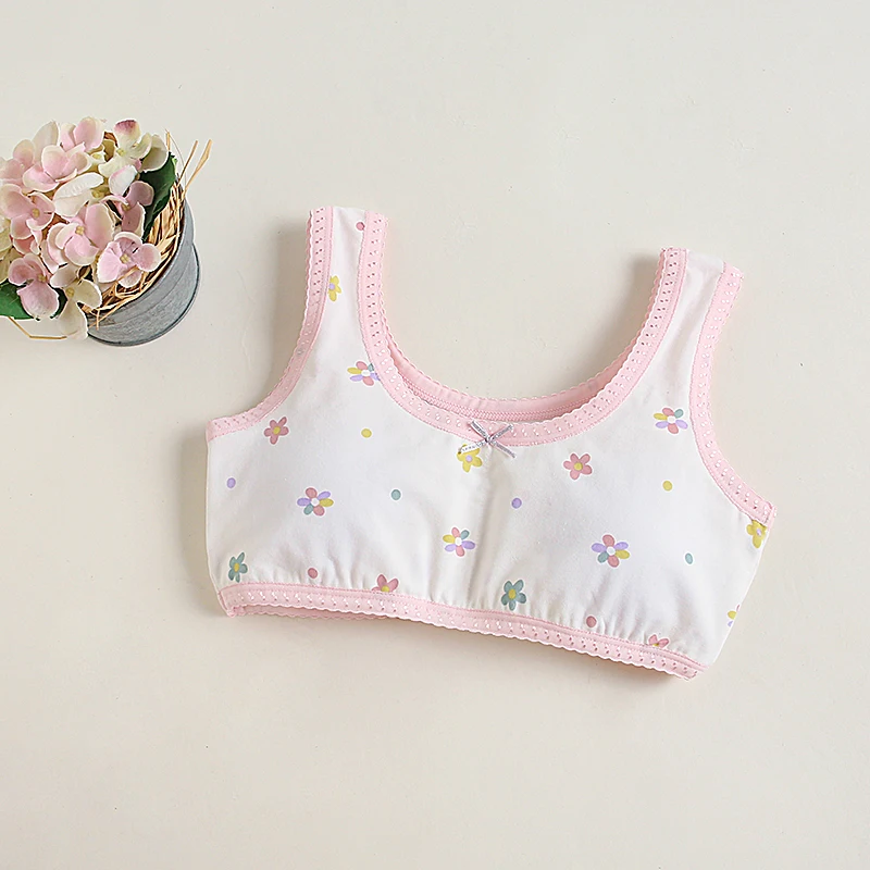 1pc Growing Girl Bra Kids Cotton Breathable Flowers Underwear Size 130-160 Floral Prints Kids Bras