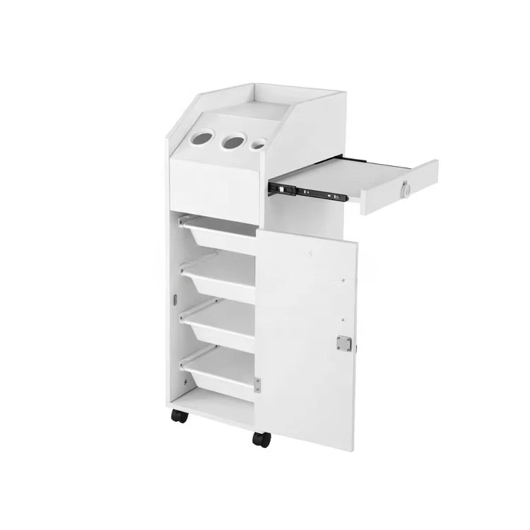 Rolling Beauty Salon Trolley Storage Cart with Lockable 4 Drawers, 3 Holders and 1 Side Tray for Spa Barber Shop