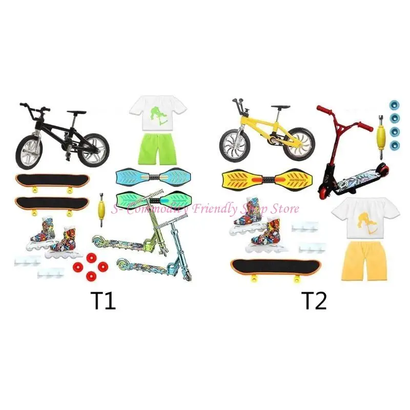 85AE Finger Skateboard Set Finger Roller Skates Finger Scooter Finger Scooter Mini Skateboards Finger Bike Finger Swing Board