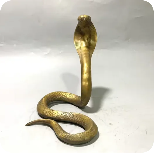 Chinese Old Brass Carving Cobra Statue Sculpture Statue