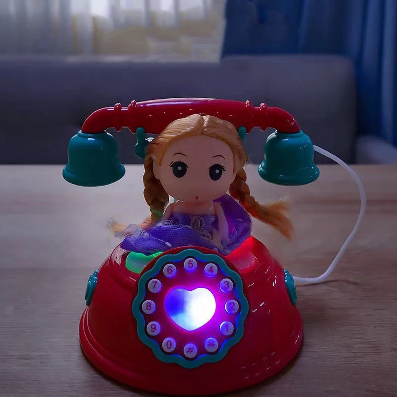 Kids Retro Doll Telephone Cartoon Cute Confused Doll Simulation Landline Baby Early Education Educational Story Machine Toys