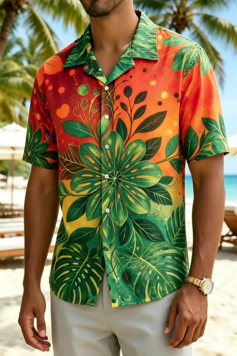 Men's Artistic Vintage Tropical Print Shirt, Elegant Summer Style for Festival, Celebration, Summer Trips & Casual Outings