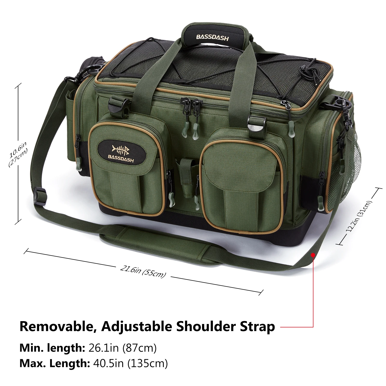 BASSDASH-Resistente à água Pesca Combater Shoulder Bag, Leve engrenagem armazenamento Pack com fundo moldado duro, Capa de chuva