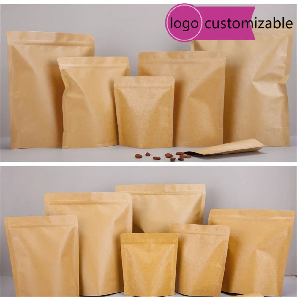 Mix Size Stand up zip lock kraft paper bag with matte translucent window inside with PE kraft paper pouch High Quality