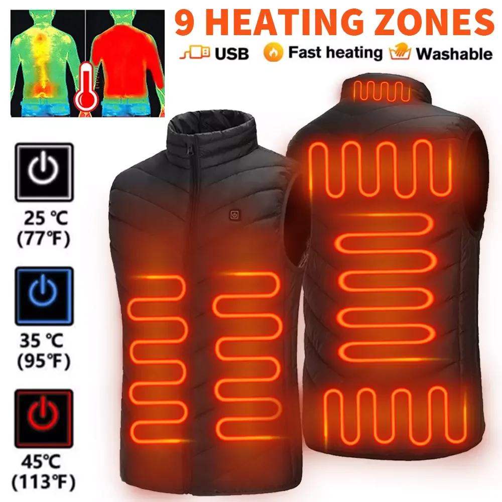 Heated Vest Jacket USB Men Women Vest Winter Electrically Heated Thermal Waistcoat Sports Hiking Jacket Oversize Vest