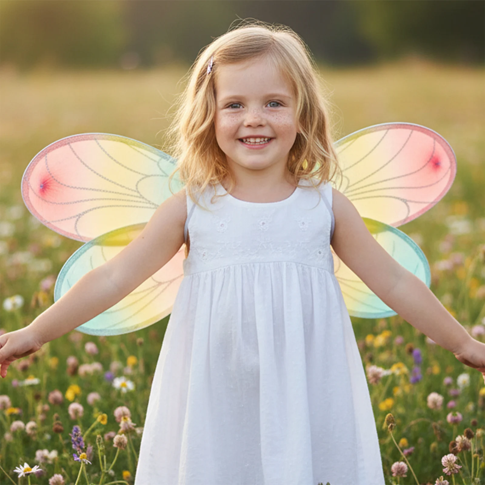 Colorful Dragonfly Wings with Glittery Edges for Kids Shiny Elf Wings Fairy Costume Accessories for Party