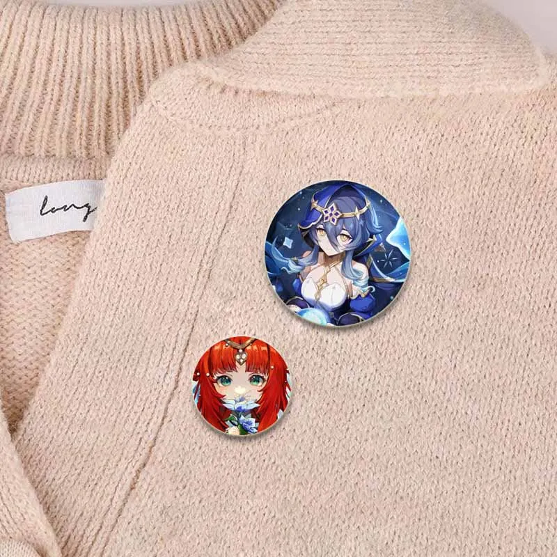 Hot Collections Game Anime Genshin Impact Brooches Round Display Enamel Pins Backpack Accessory Cartoon Badge Jewelry Gifts