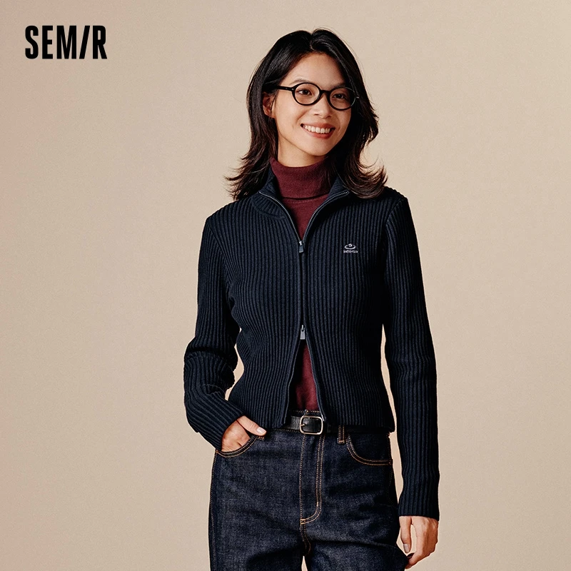 Semir Cardigan lavorato a maglia donna corto collo serie prugna ricamo 2024 autunno nuovo Versatile Slim Fit stretto Top