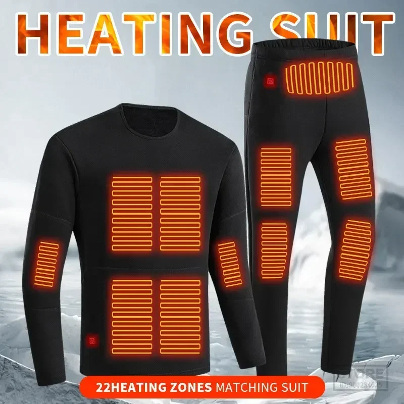 

Winter Thermal Men Women Heated Underwear USB 6-22 Zone Area Heated Lined T-shirts Middle-aged Seniors Electric Heating Pajamas