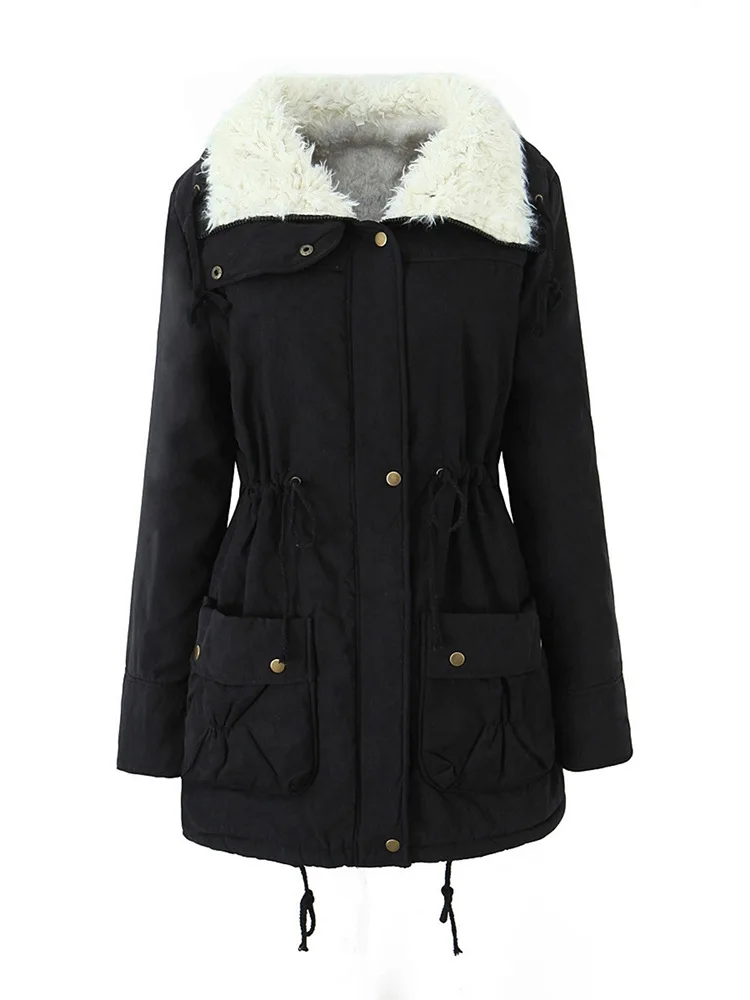 Neue Damen Winterjacke mit Baumwollfüllung 2026 Damen Mittellange Warme Lammfell-Steppjacke Übergrößen Damenparka Oberbekleidung – Detail 8