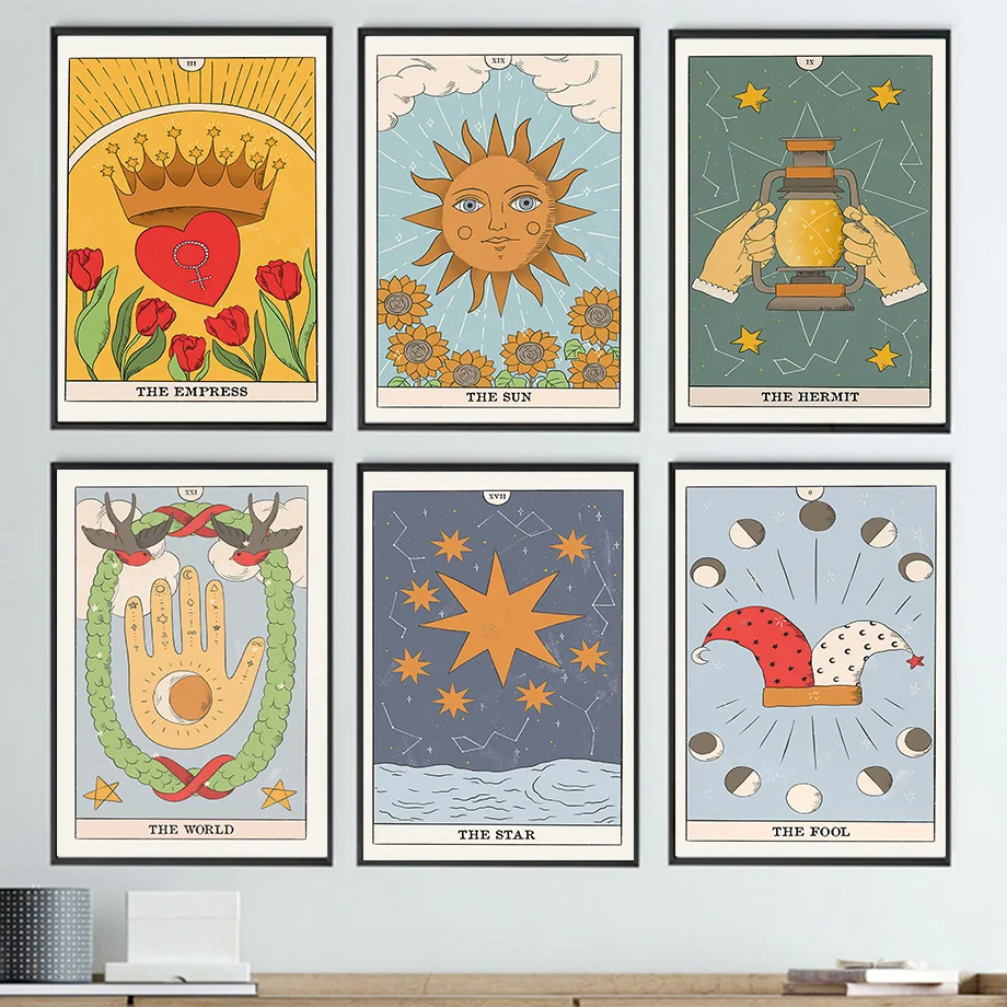 The Lovers Sun Star Posters Print Empress Tarot Abstract Wall Art Canvas Painting Nordic Wall Pictures For Living Room Decor