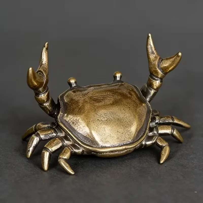 Collectible Ornaments Retro Distressed Weightlifting Crab Statue Metal Crafts Solid Cast Pen Holder Tea Pet Ornaments Stationery
