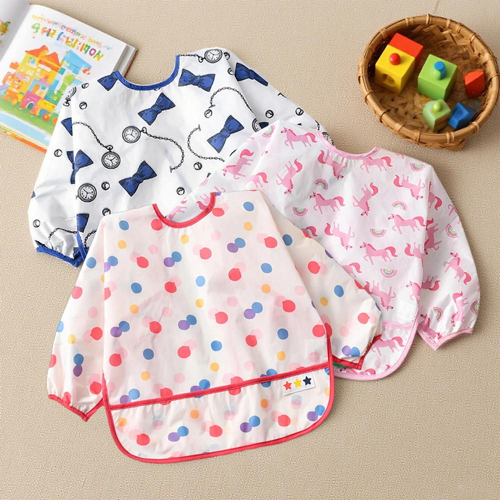 

Водонепроницаемый художественный халат с длинными рукавами для маленьких детей, нагрудник для кормления, милый мультяшный динозавр, ткань для отрыжки, фартук с карманом