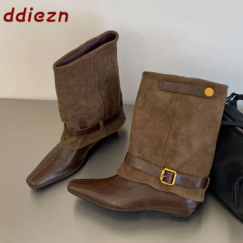 New Fashion Wedges Low Heels Ankle Boots Women's Dress Shoes Female Pointed Toe Footwear Ladies Short Booties