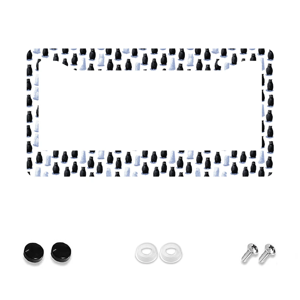 1 قطعة أبيض وأسود الكرتون البطريق نمط 2 حفرة إطار لوحة الترخيص ، مادة الألومنيوم ، 6x12 بوصة ، مع مجموعة المسمار ، الرجعية N