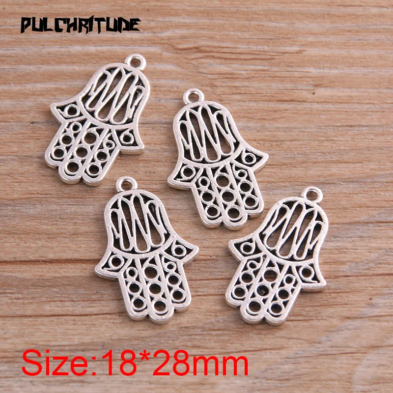 PULCHRITUDE 10PCS 18*28mm Three Color Metal Zinc Alloy Hollow Palm Charms Fit Jewelry Pendant Charms Makings