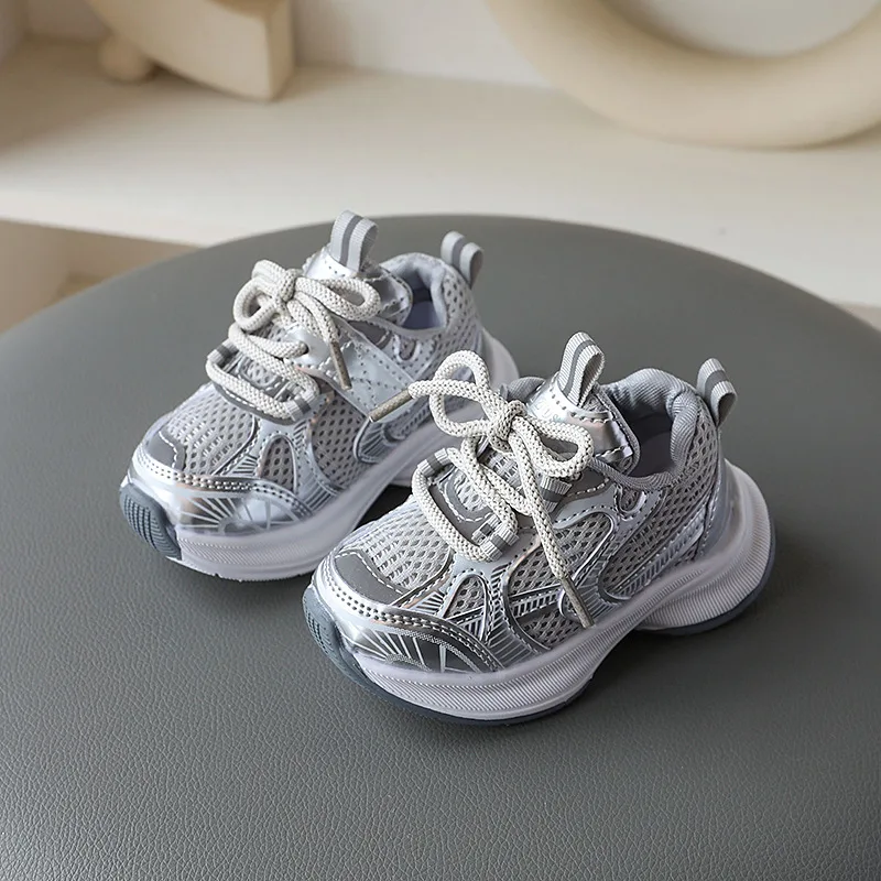 Girls' Sports Shoes 2026 New Style Soft Sole Children's Casual Shoes Fashionable Breathable Stripe Dad Shoes for Kids Boy