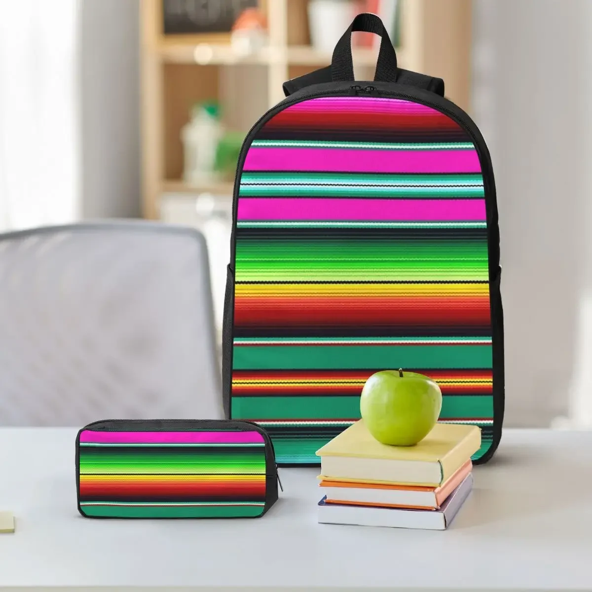 Mexican Indigenous Blanket Backpack Student BookBag School Bag Shoulder Bags 3ps Insulated Lunch Bag Pencil Case - view 2