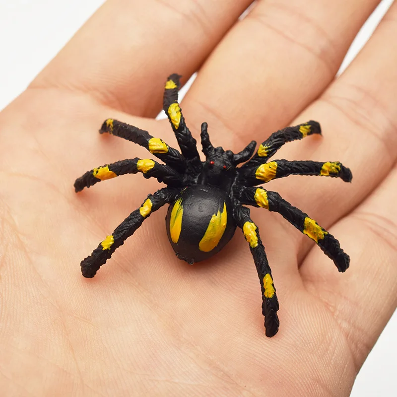 Juguetes de simulación de araña para niños, 12 piezas, modelo de dibujos animados, gateando, insecto, flor, Araña, loco, accesorios de broma divertidos para Halloween