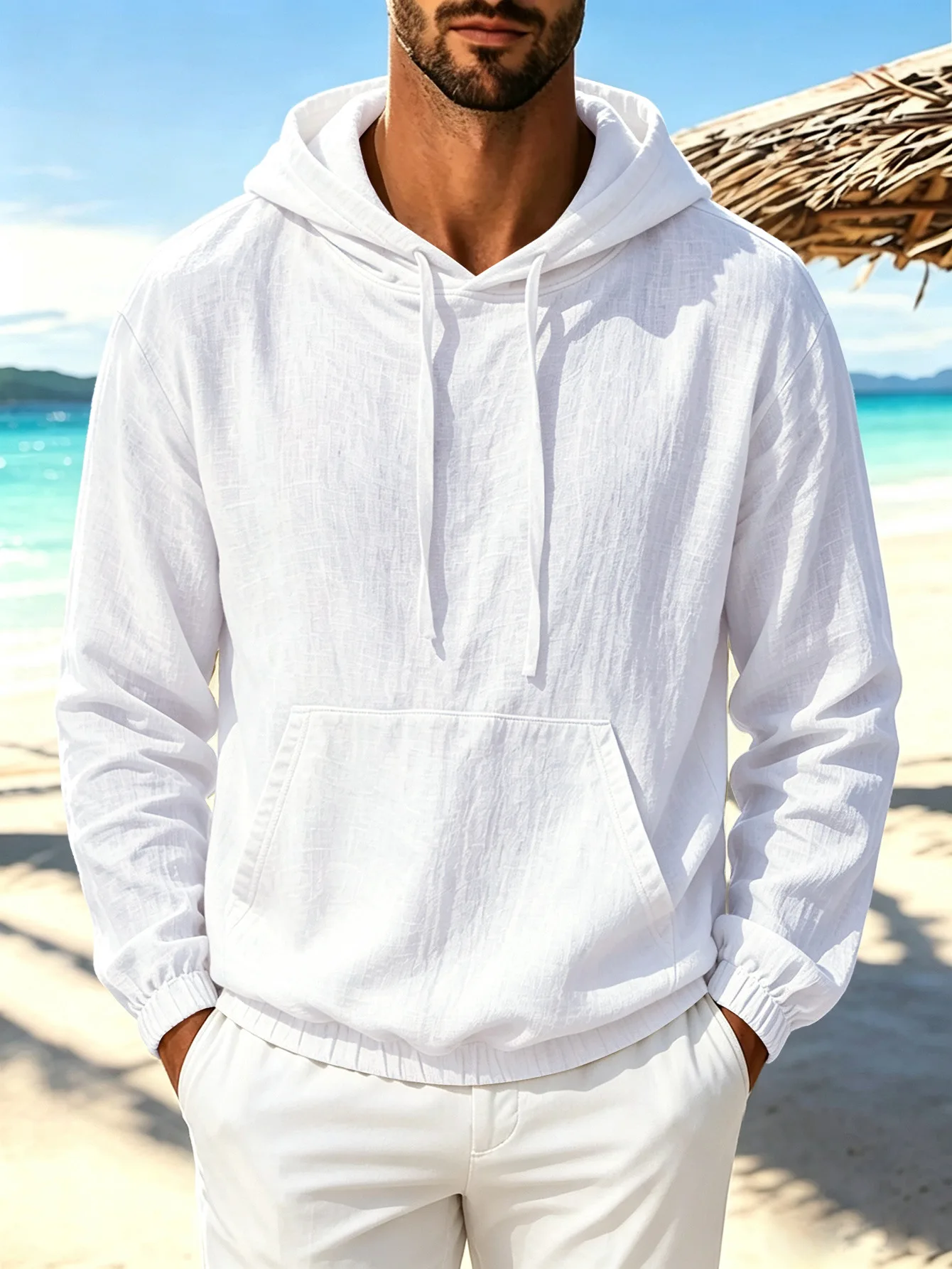 2026 New Cross-Border Autumn Cotton-Linen Pullover Long-Sleeve Loungewear Loose Casual Men's Hoodie