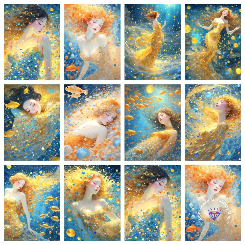 

Dreamy Golden Mermaid AB Diamond Painting Kit Square Round Diamond 5D DIY Mosaic Handmade Art Adult Exquisite Gift Home Decor