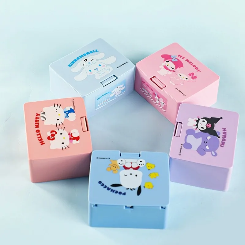 Sanrio Kulomi Meileti Cotton Swab Stick Box, Press Elastic Lid Storage Box, Cosmetics Storage Box