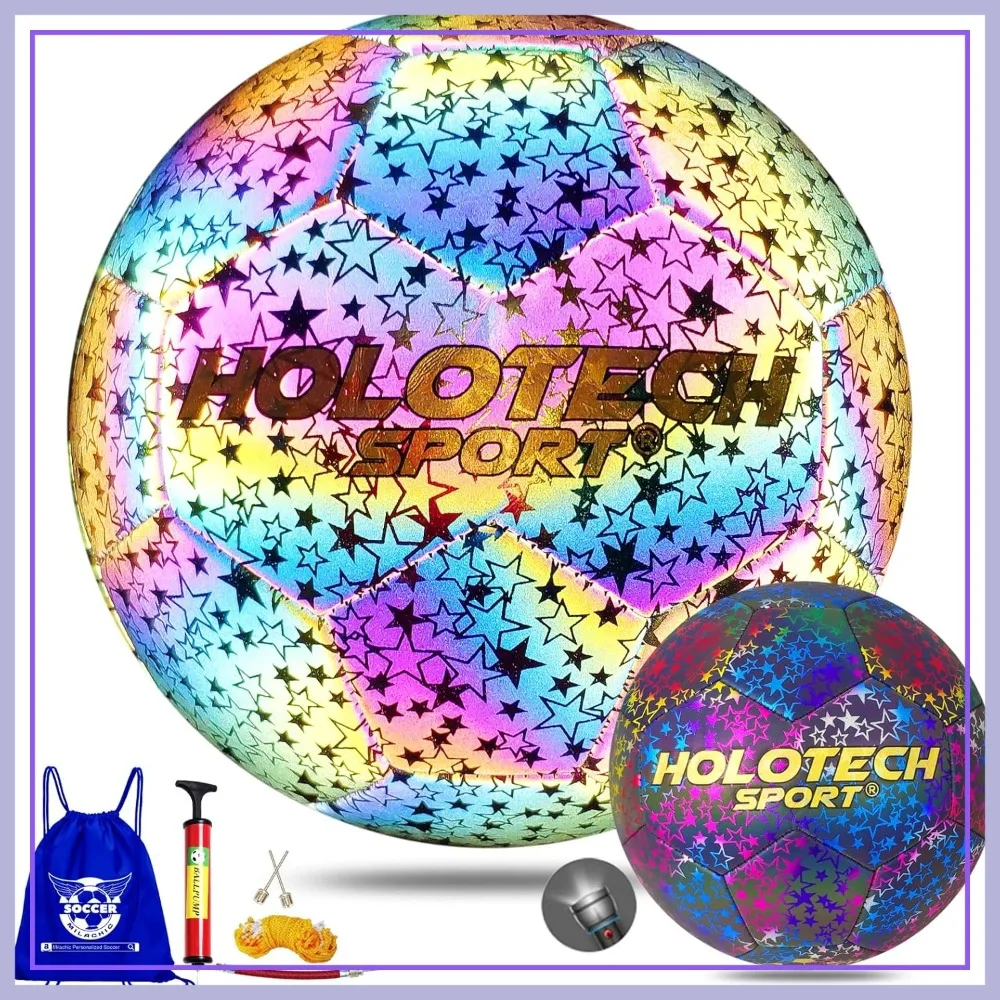

Soccer Ball Size 4/5 Holographic Reflective PU Leather for Night Training Gift with Pump