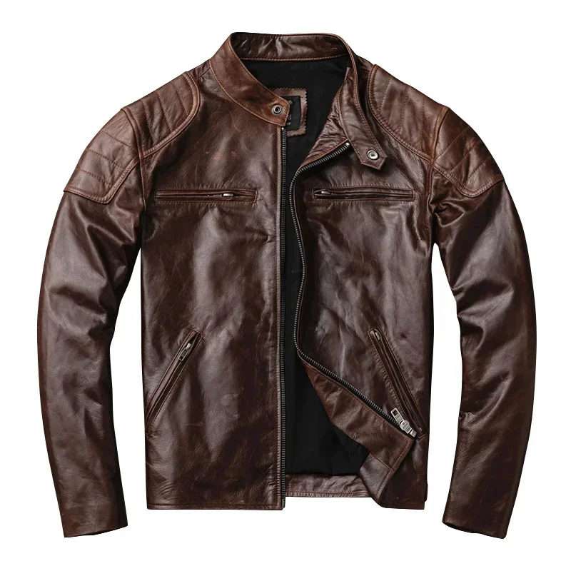 

Genuine Leather Jacket Men Real Goatskin Coat Biker Motorcycle Vintage Spring Autumn Deri Ceket 2024 906 KJ4113