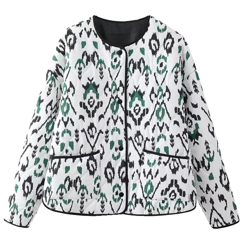 Printemps 2024 femmes polyvalent rond Ne imprimé Jaet vêtements d'extérieur coupe ample longueur régulière autre matériau 00% fente latérale