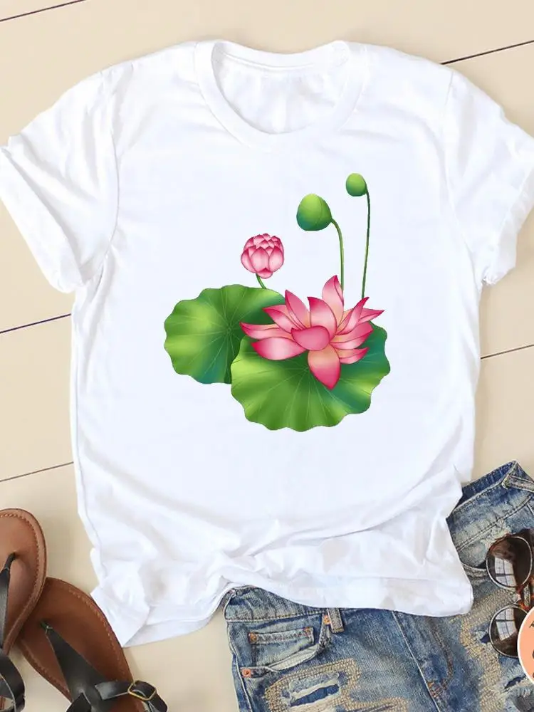 

Sweet Floral Flower Cute Fashion Print Female Shirt Short Sleeve Tee Casual Women Clothes Lady Graphic T-shirt