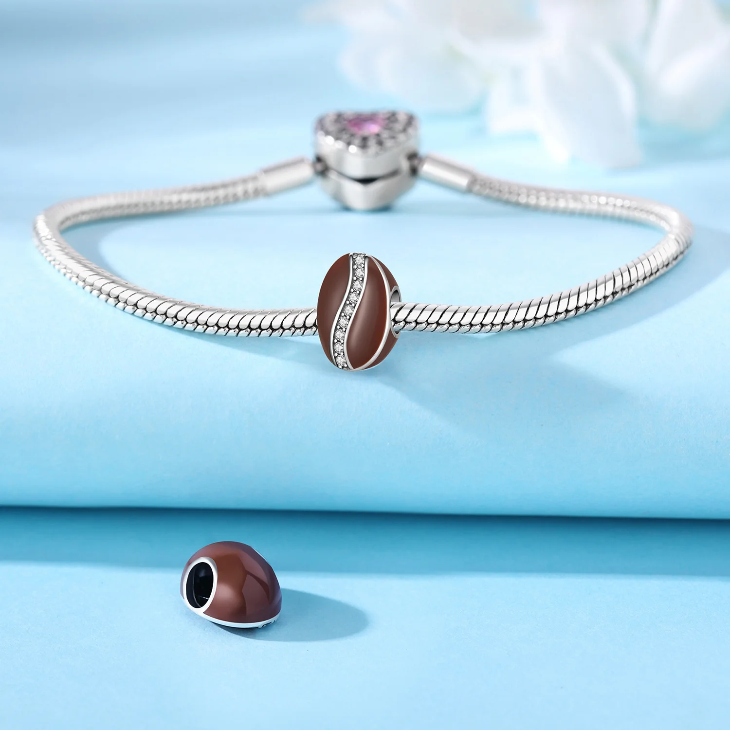 Hot Sale 925 Sterling Silver Coffee Bean Beads Women DIY Fashion Jewelry Fine Gifts Fit Original Wear Bracelet Accessories