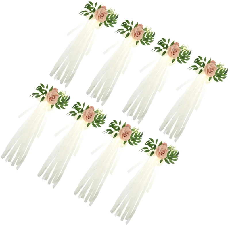 6 Pieces Wedding Ceremony Ornament Chair Embellishments with Artificial Flower