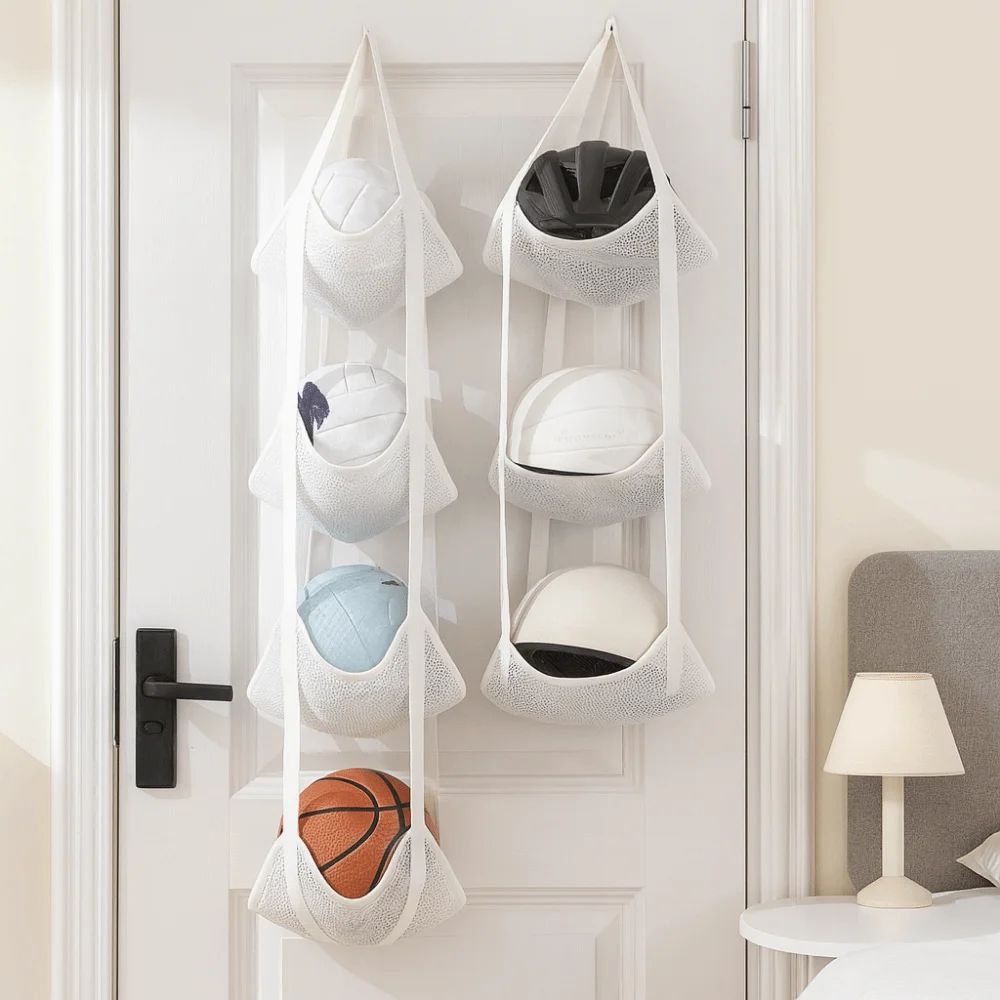 

Wall Mounted Ball Storage Hanging Bag Large Capacity Space Saving Mesh Storage Hanging Bag Folding Basketball Storage Bag Soccer