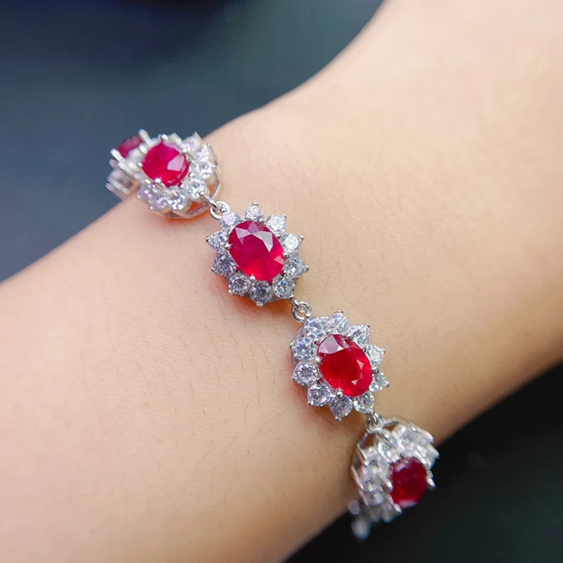 Natural Ruby Bracelet for women silver 925 jewelry luxury gem stones 18k gold plated free shiping items