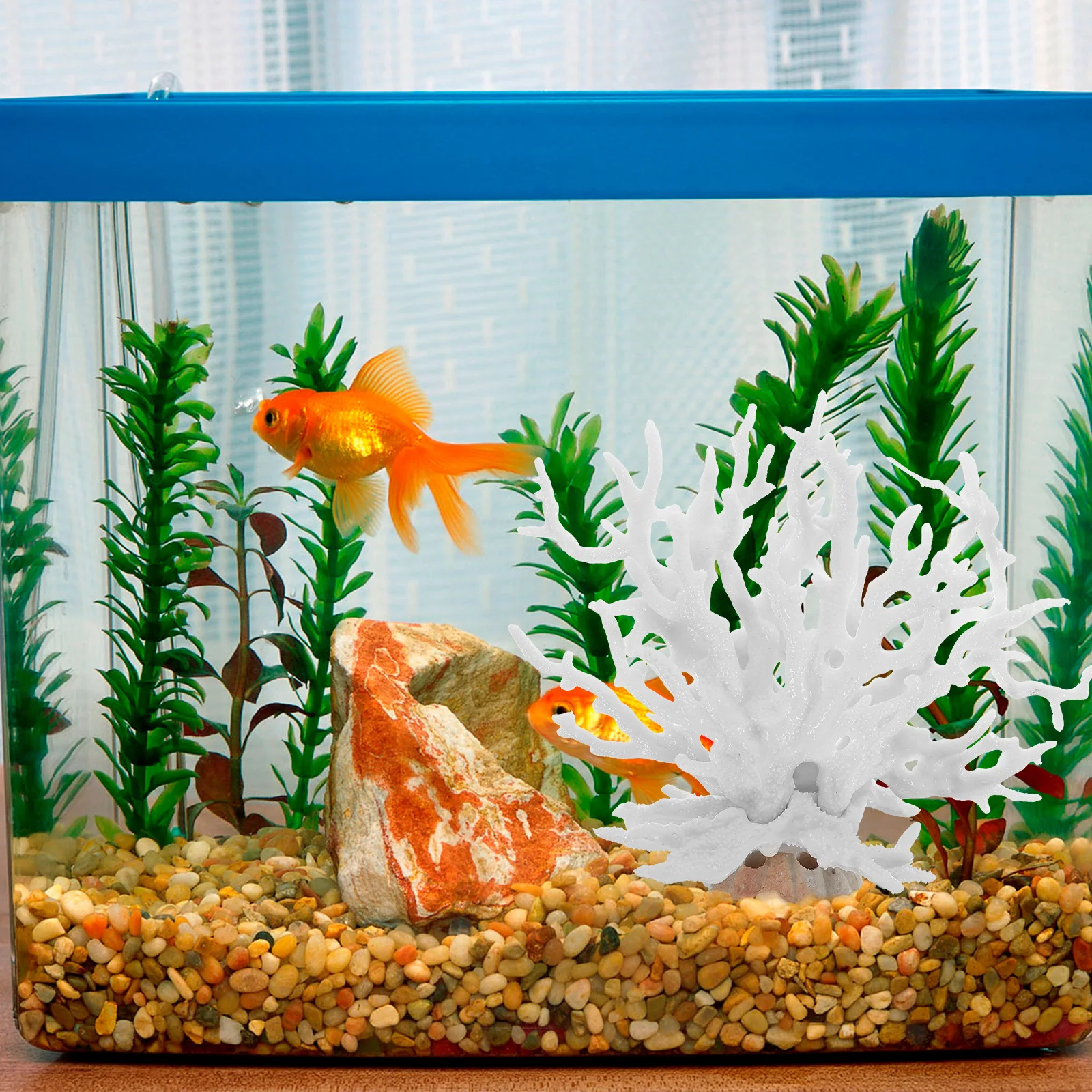 

Artificial Aquarium Coral Decor White Resin Fish Tank Plant Compact Realistic Reef Ornament for Household Desktop Aquariums