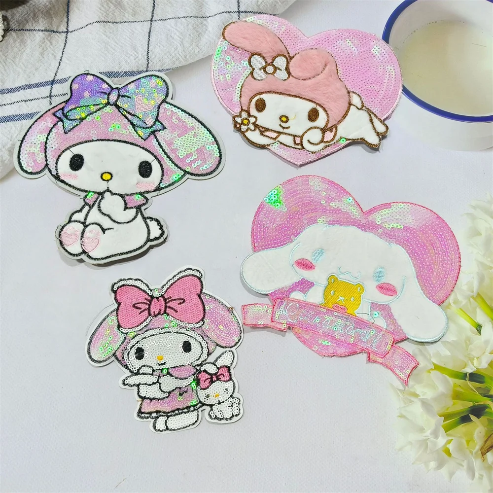 Kawaii Anime Cinnamoroll My Melody Kuromi Ironing Cloth Embroidered Patch T-shirt Jeans Back pack Sewing Fabric Patch ﻿