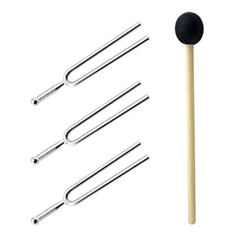 3Pack A440hz Tuning Fork Silver Metal With Silicone Hammer Standard A 440 Hz Violin Guitar Tuner Musical Instrument