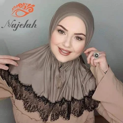 Hijab Abaya modale in pizzo islamico Hijab per donna Abayas Jersey abito musulmano turbante sciarpa donna turbanti testa scialle in raso istantaneo